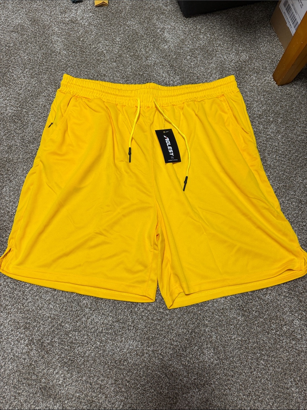 Men’s Bright Yellow Athletic Mesh Shorts with Drawstring